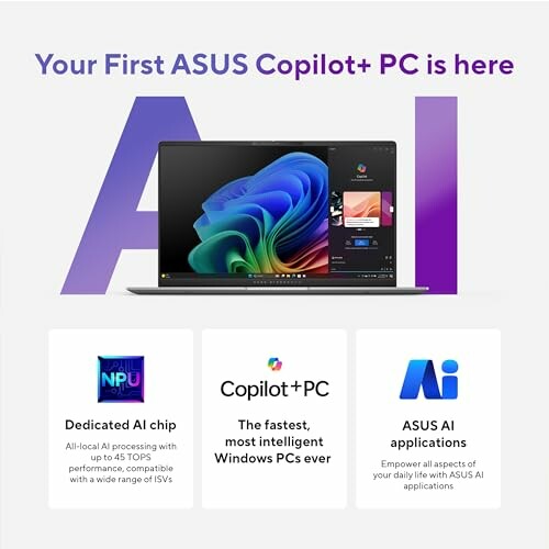 ASUS Copilot+ PC advertisement highlighting AI features.