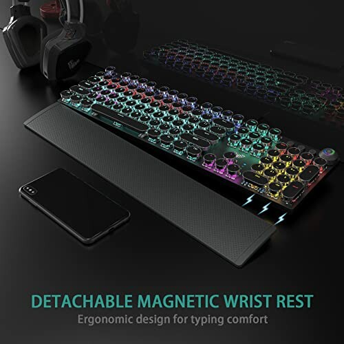 RGB gaming keyboard with detachable magnetic wrist rest